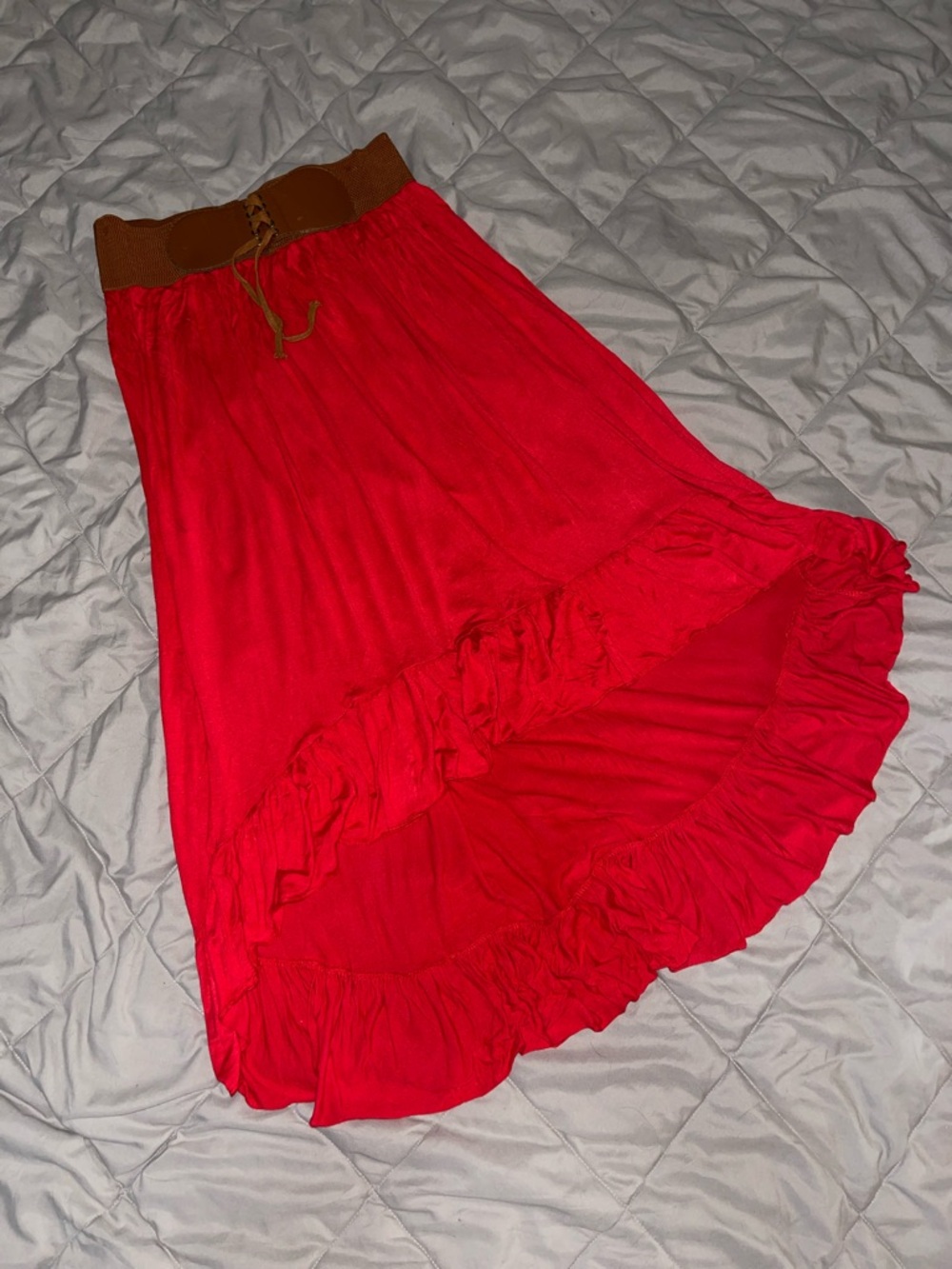 MAGIC Red Ruched Skirt w/ Brown Corset Waist – Size L